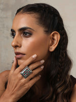 Thumbnail for trueBrowns Silver Tone Rectangular Stone Ring