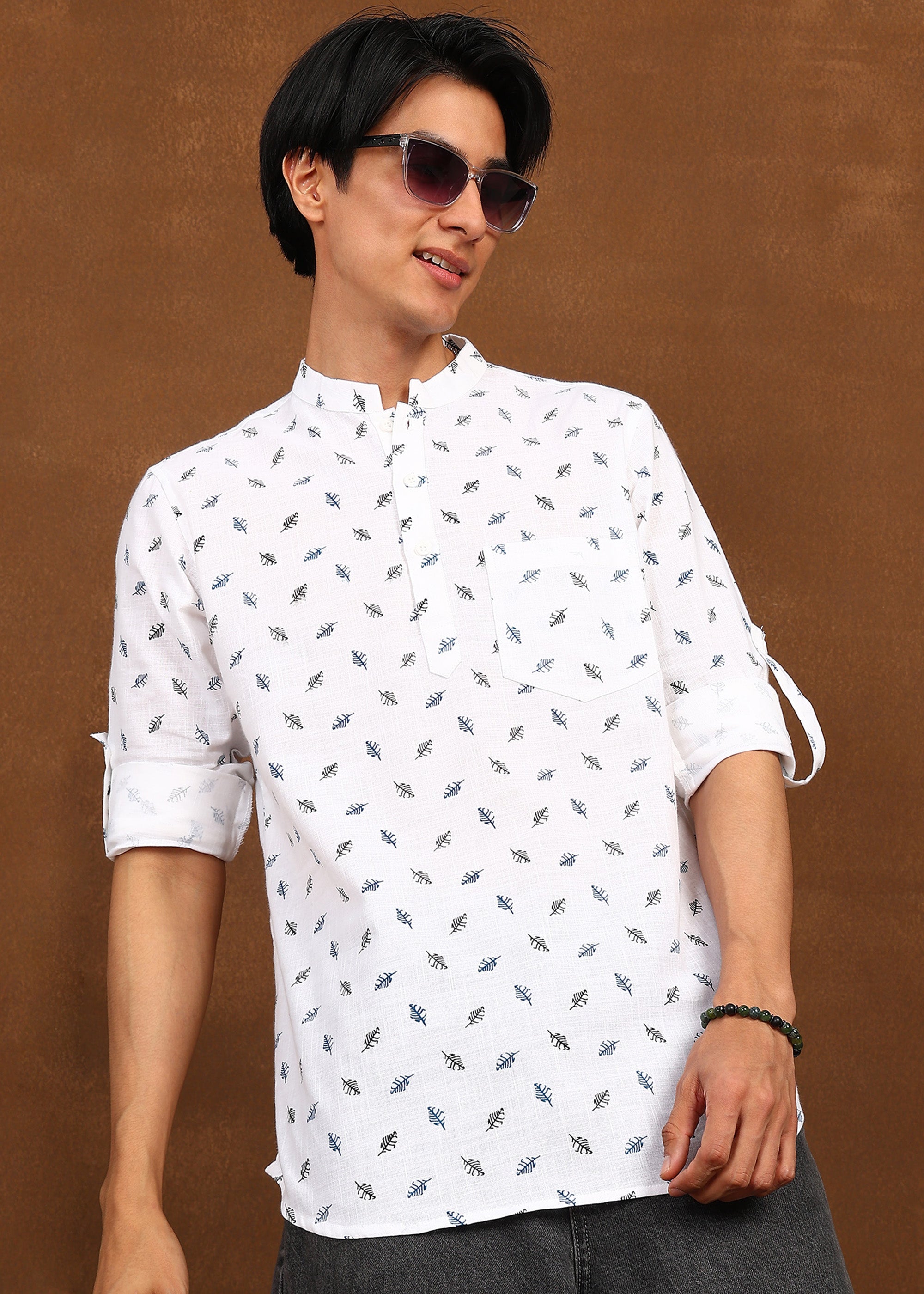 Fabmade Ivory Leaf Linen Kurta - Distacart