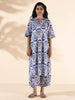 trueBrowns Blue Cotton Ikat High-Low Kurta Pant Set - Distacart