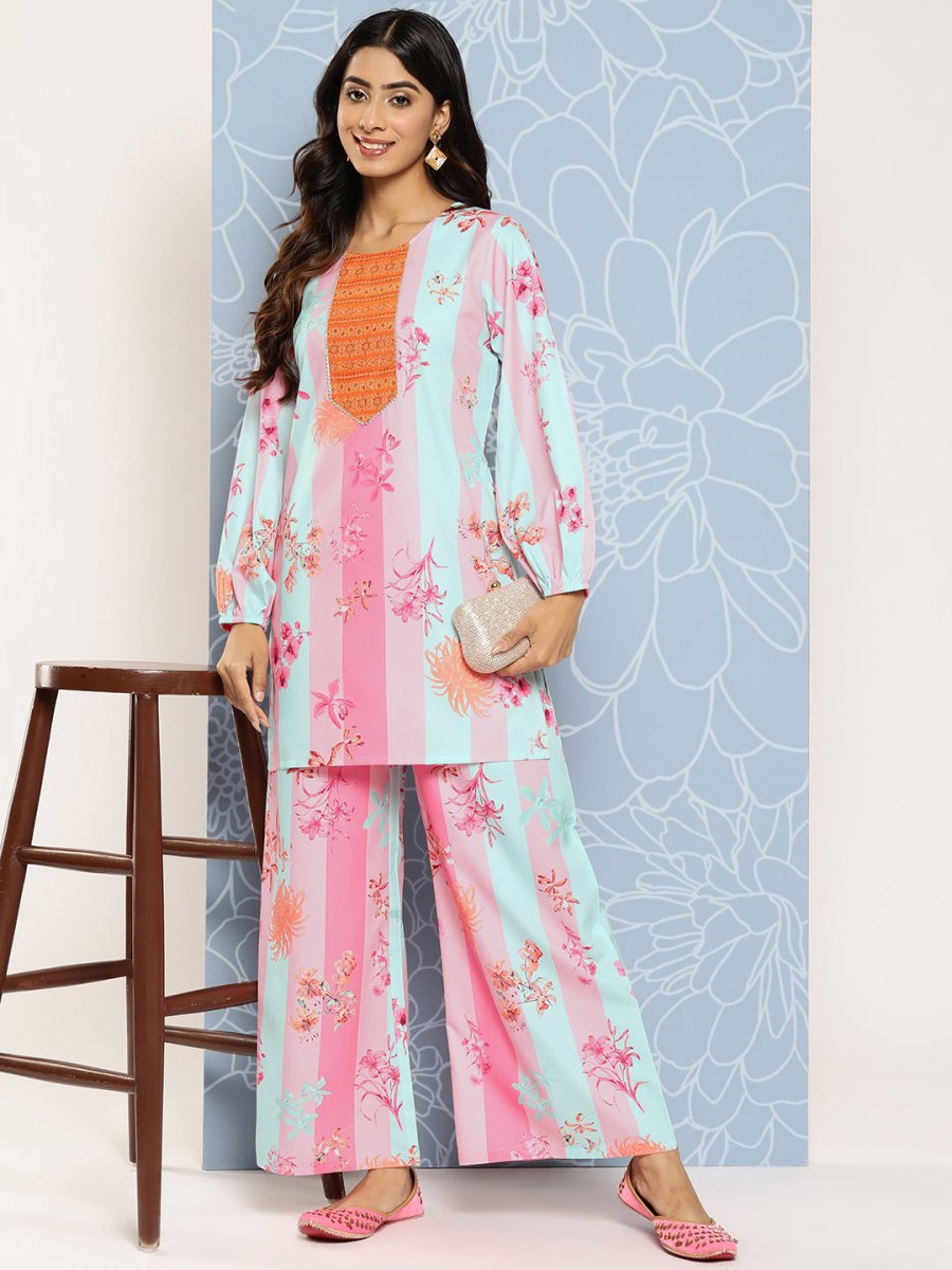 Ahalyaa Striped Ethnic Co-Ords - Distacart