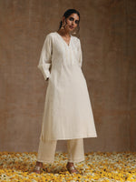 Thumbnail for trueBrowns Ivory Gold Cotton Overlap Yoke Kurta Set - Distacart