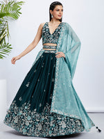 Thumbnail for House of Panchhi Pink Net Cutdana, Sequins And Zarkan Embroidery Lehenga Choli & Dupatta - Distacart