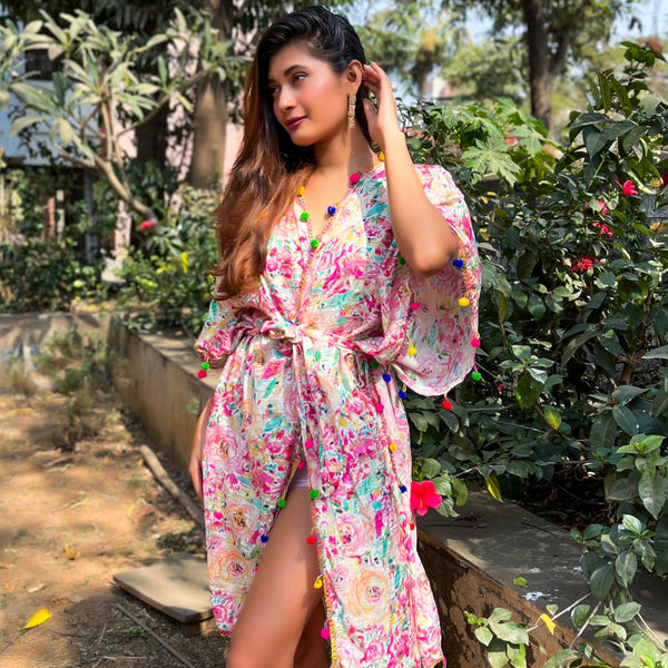 Noroke Cupro Muslin Gold Pink Beachwear Cover up Kaftan - Distacart