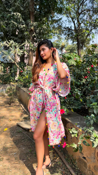 Noroke Cupro Muslin Gold Pink Beachwear Cover up Kaftan - Distacart