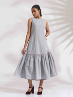 Thumbnail for trueBrowns trueBrown Grey Cotton Stripe Tier Dress