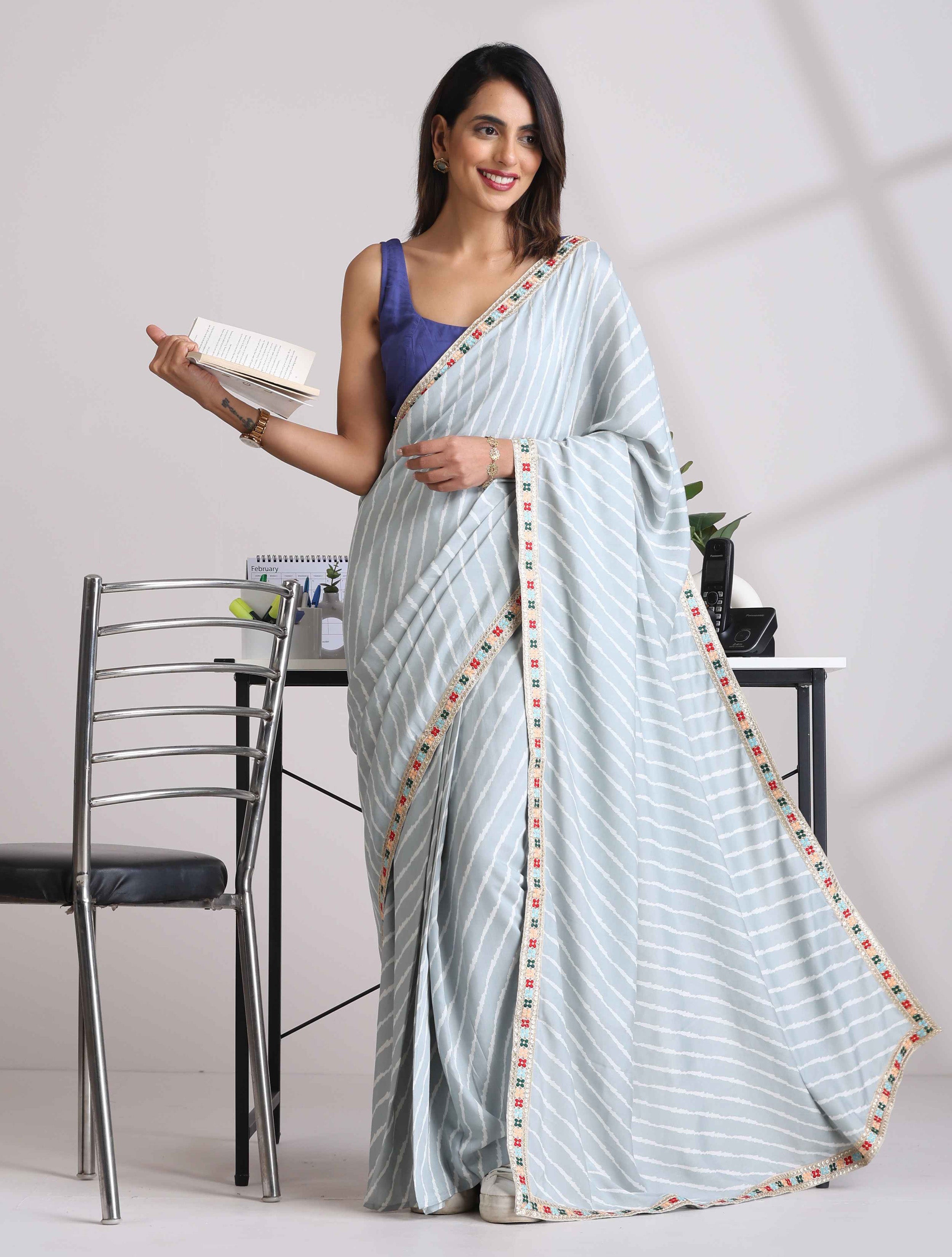 trueBrowns Grey Muslin Silk Saree - Distacart