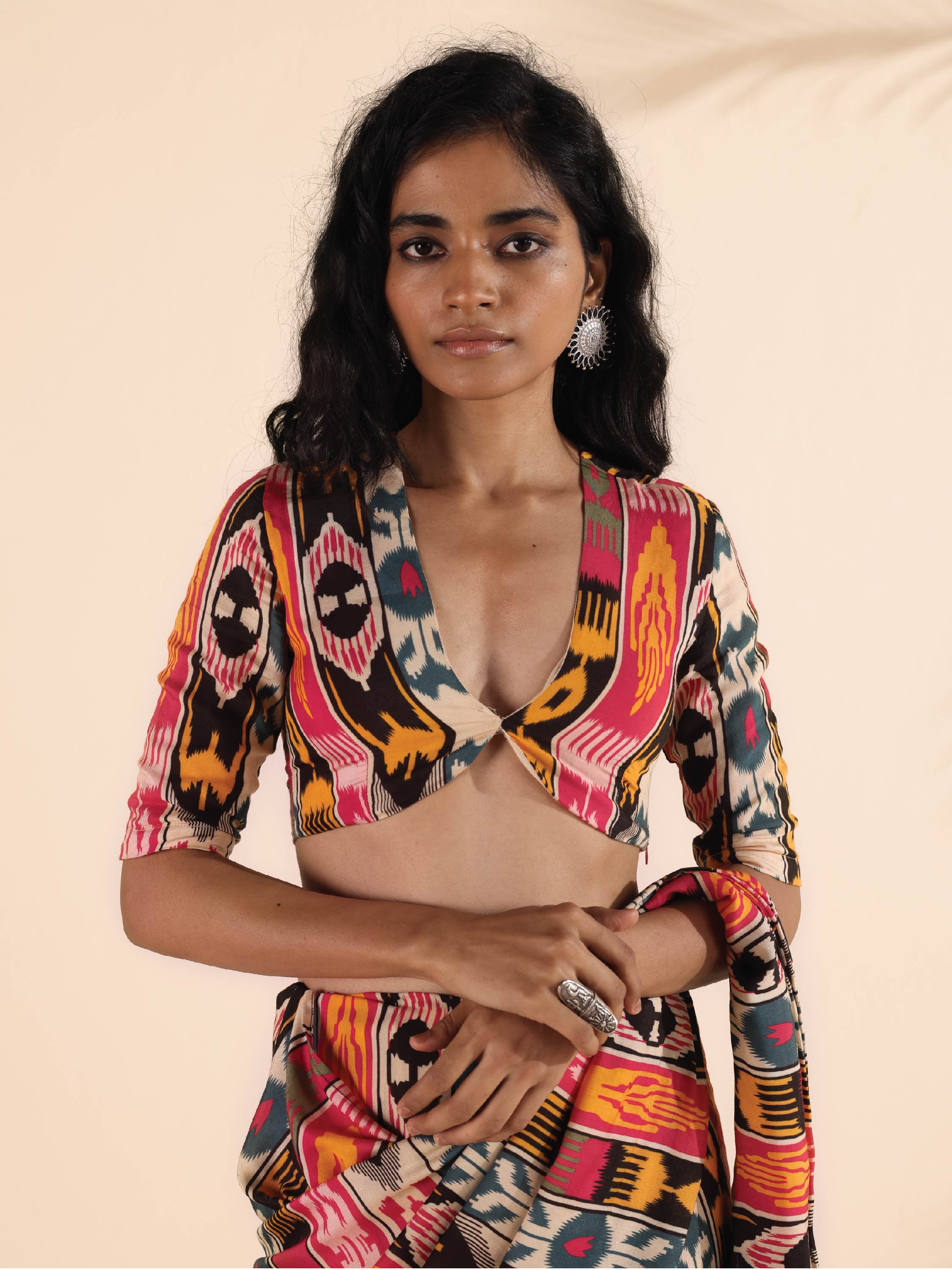 trueBrowns Cola Muslin Ikat Deep V-Neck Blouse - Distacart