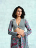 trueBrowns Grey Printed Sleeve Velvet Blouse - Distacart