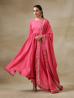 Thumbnail for trueBrowns Pink Bandhani Printed Silk Anarkali Kurta Pant Dupatta Set - Distacart