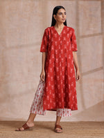 Thumbnail for trueBrowns Red On Red Ikat Print Cotton Kurta Pant Set - Distacart
