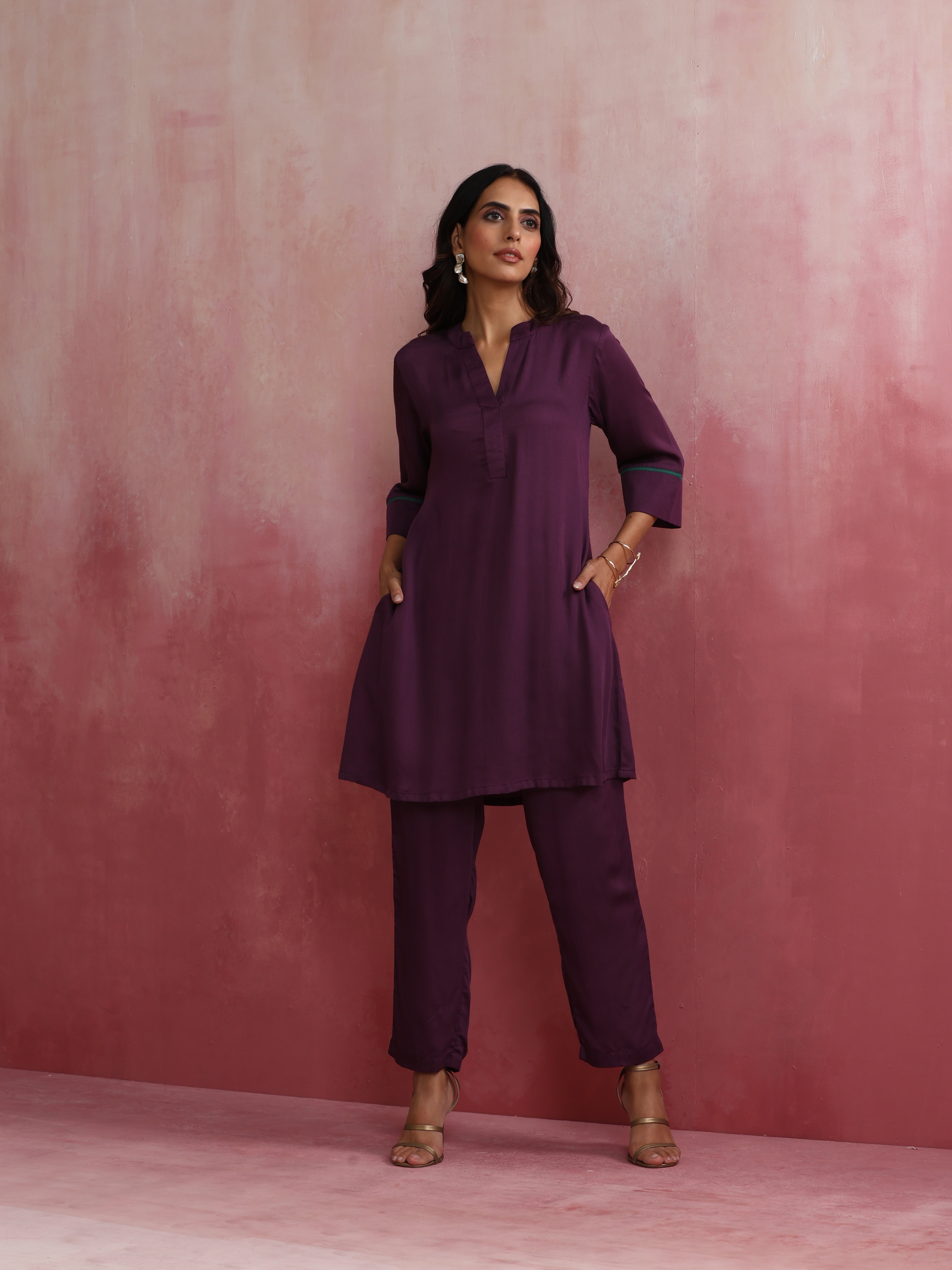 trueBrowns Purple Modal Kurta Co-ord Set - Distacart