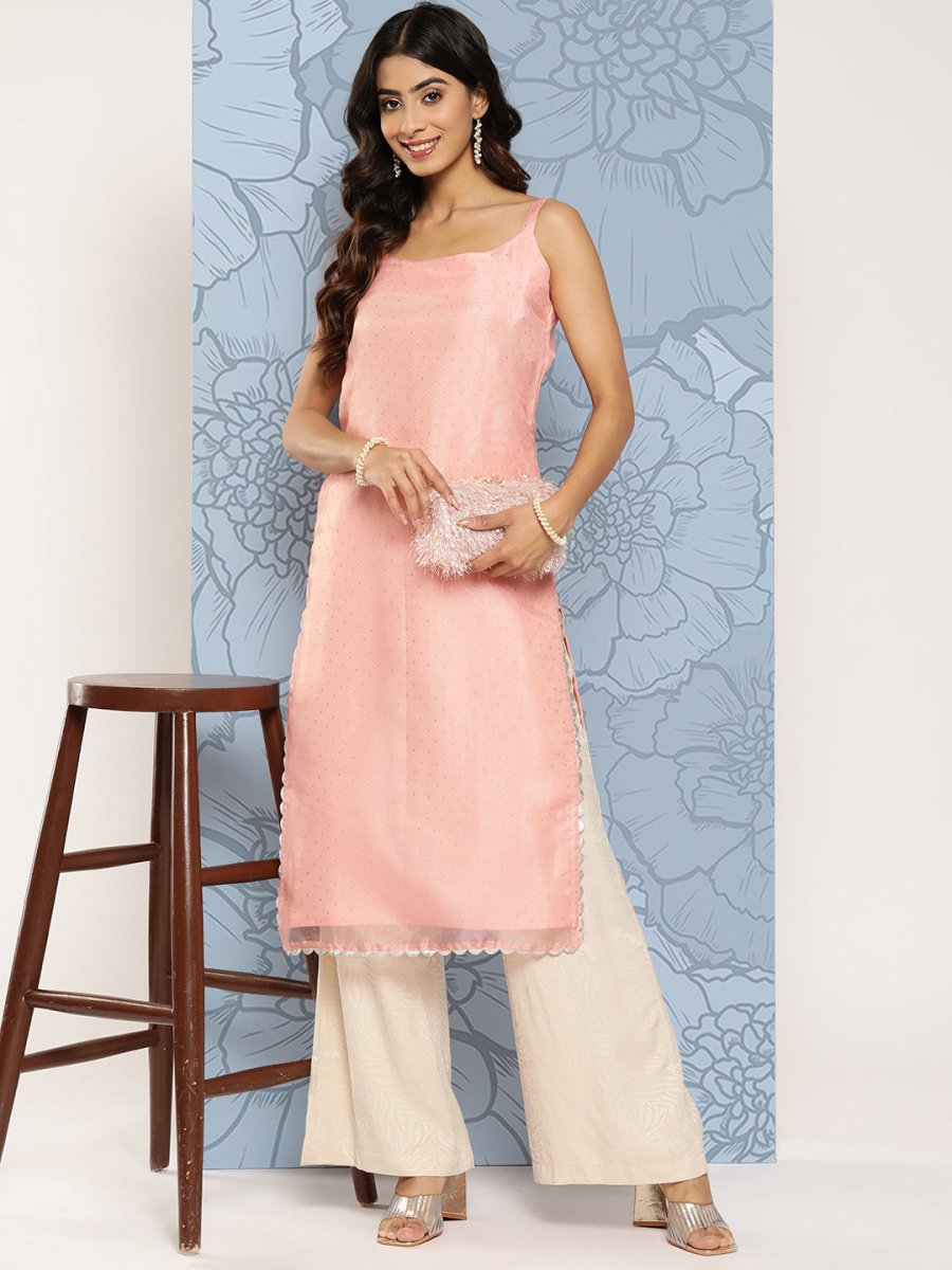 Ahalyaa Polka Dot Printed Organza Kurta - Distacart