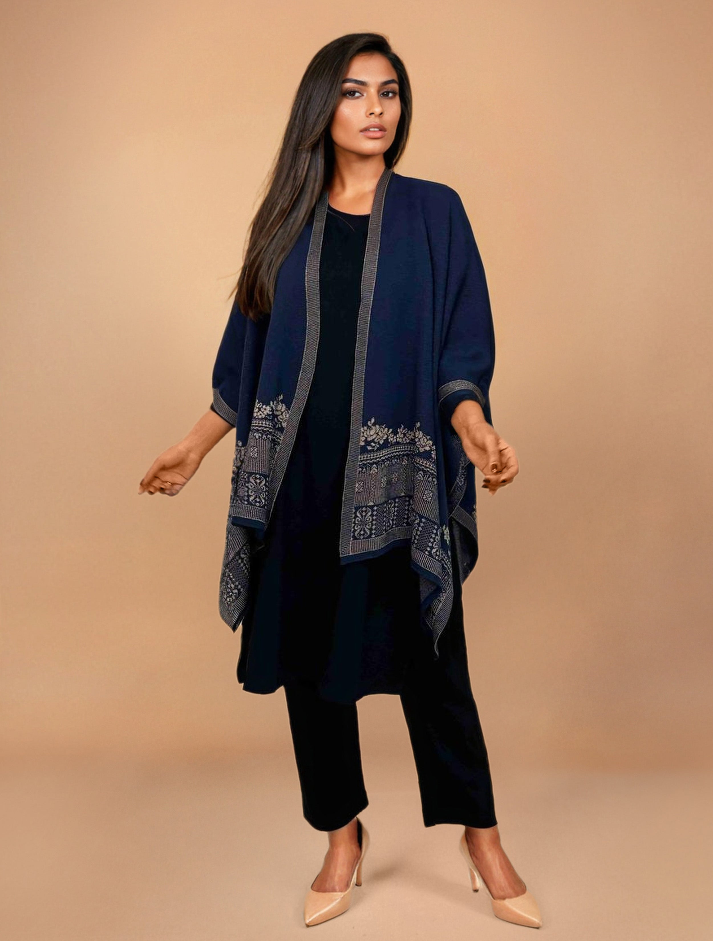 trueBrowns Blue Woollen Kaftan Cape - Distacart