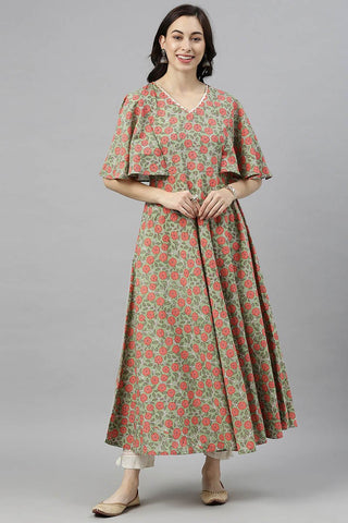 Ahika Green Cotton Flared Kurta - Distacart