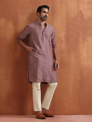 trueBrowns Men's Purple Cotton Dobby Kurta - Distacart