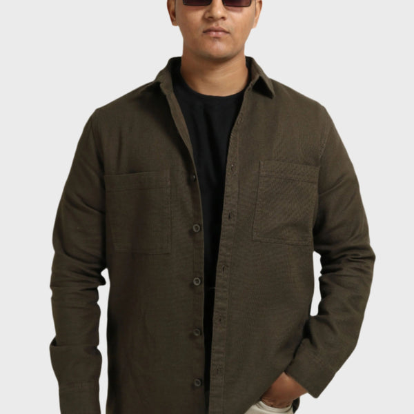 Xkind Olive Green Regular Fit Shacket