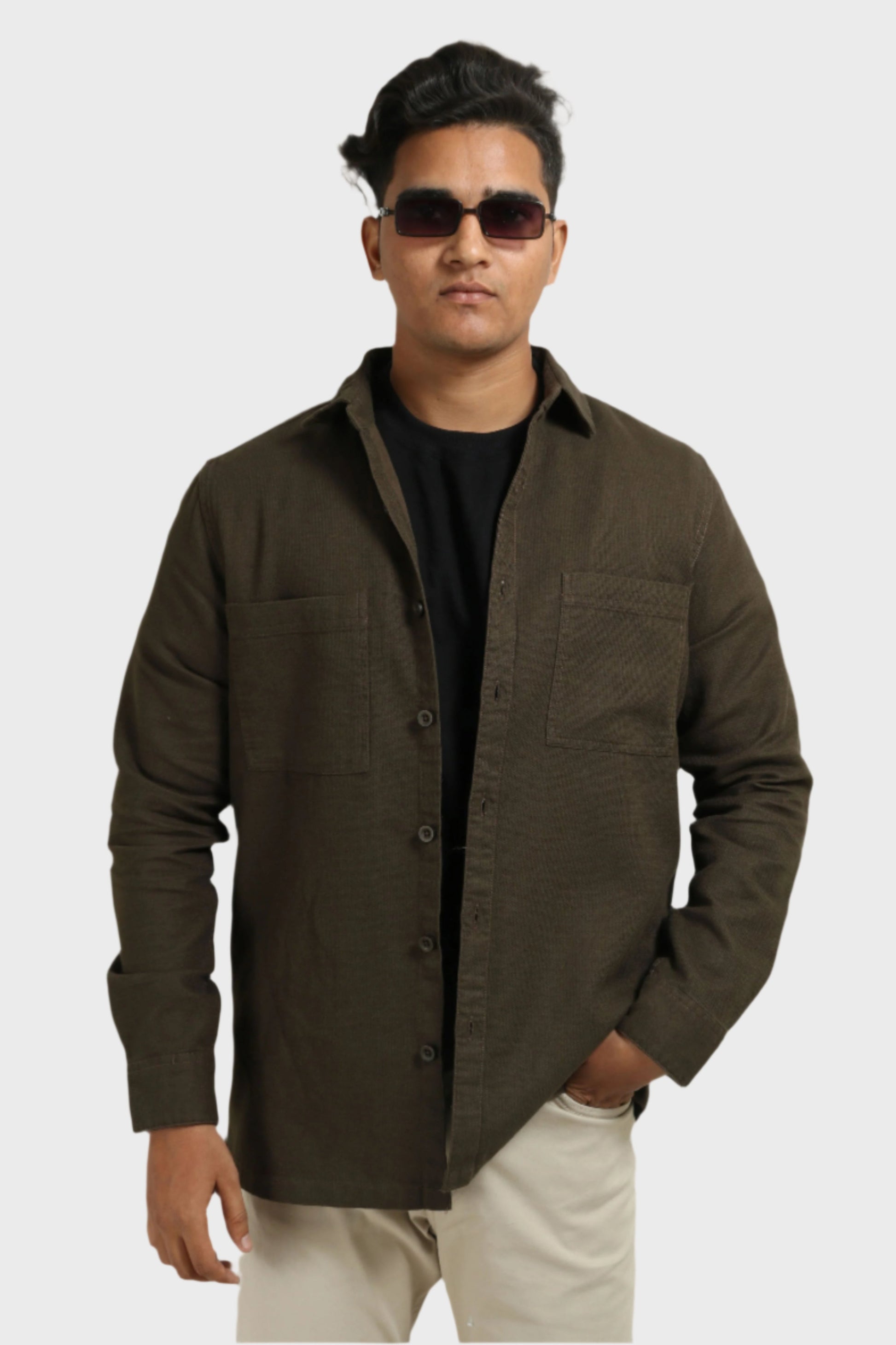 Xkind Olive Green Regular Fit Shacket - Distacart