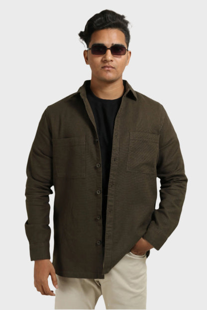 Xkind Olive Green Regular Fit Shacket - Distacart
