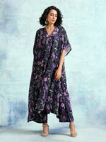 Thumbnail for trueBrowns Black Printed Velvet Kaftan Kurta - Distacart