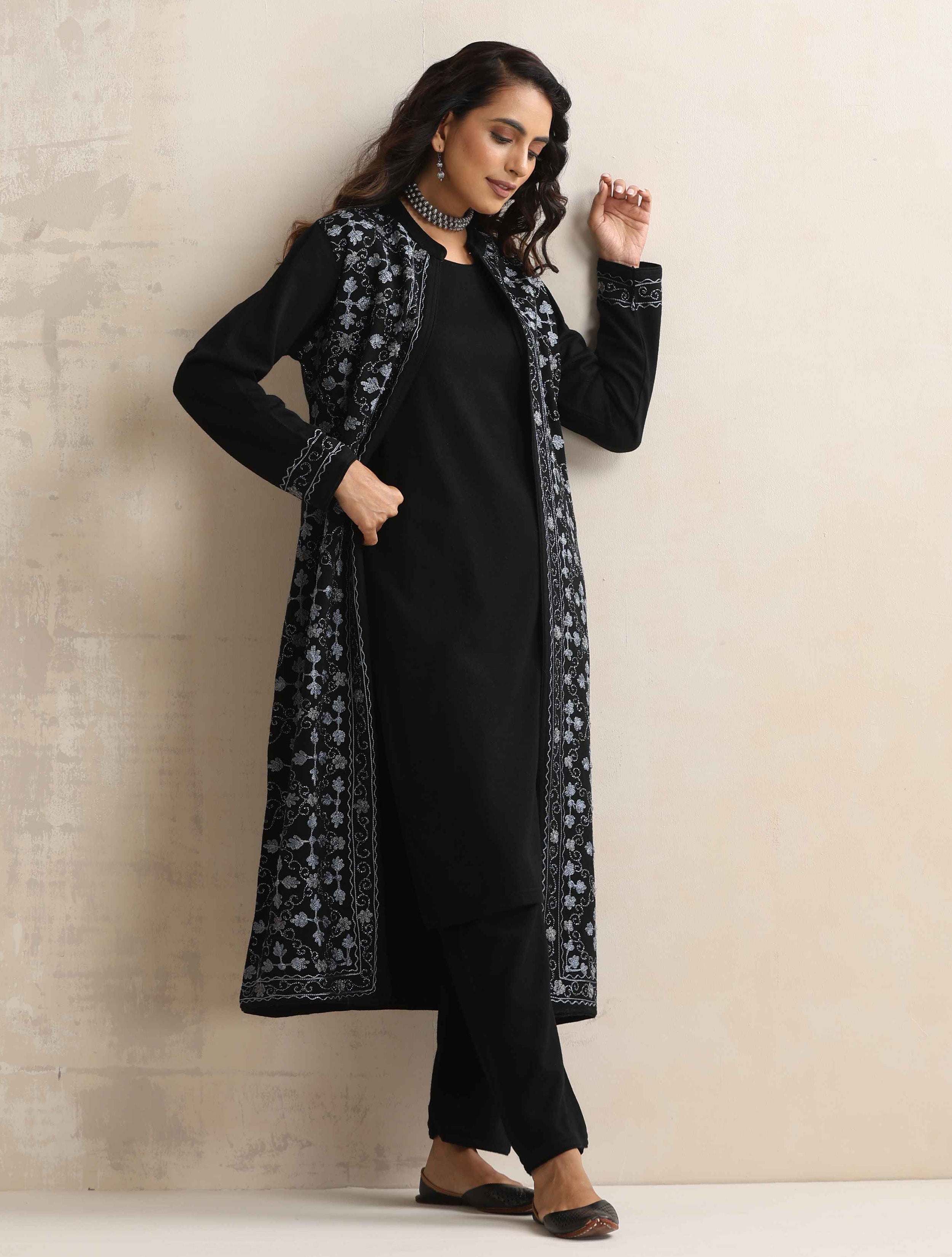 trueBrowns Black Kashmiri Woollen Jacket 3pc Set - Distacart