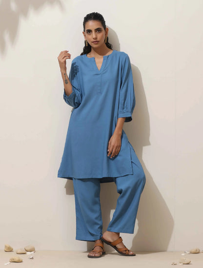 trueBrowns Blue Viscose Co-ord Set - Distacart