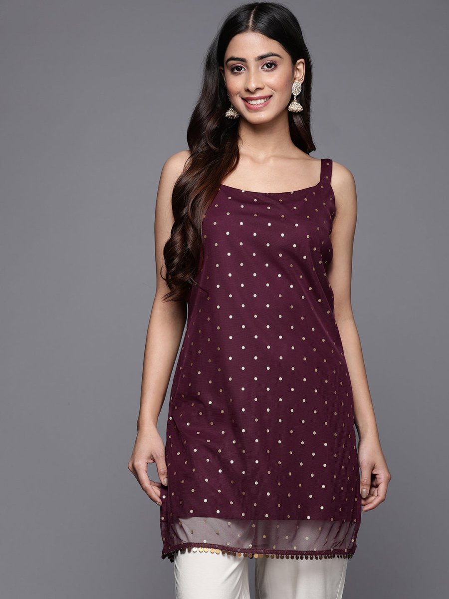 Ahalyaa Geometric Printed Net Tunic With Lace Inserts - Distacart