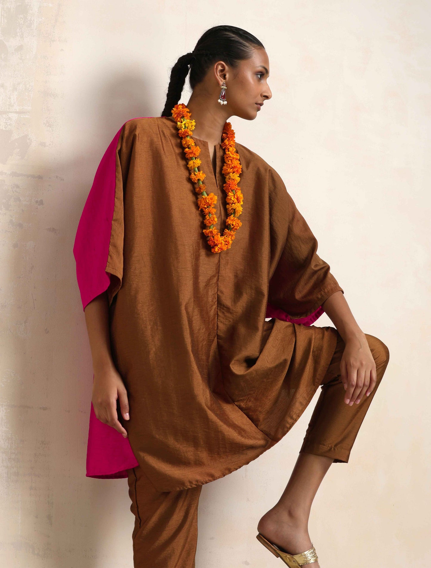 trueBrowns Brown Silk Co-ord Set - Distacart