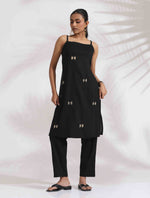 Thumbnail for trueBrowns Black Cotton Embroidered Straight Kurta Set