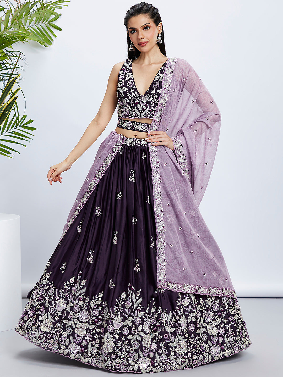 House of Panchhi Cream Net Cutdana, Sequins And Zarkan Embroidery Lehenga Choli & Dupatta - Distacart