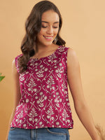 Thumbnail for InWeave Wine Cream Floral Print W/U Top