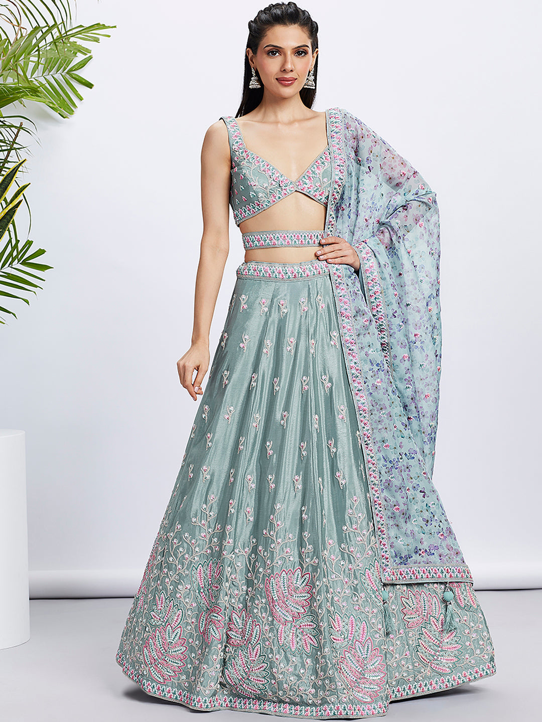 House of Panchhi Pink Georgette Sequins And Thread Embroidery Lehenga Choli & Dupatta - Distacart