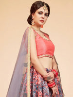 Thumbnail for Tulsi Art Grey Floral Embroidered Net Bridal Lehenga Choli