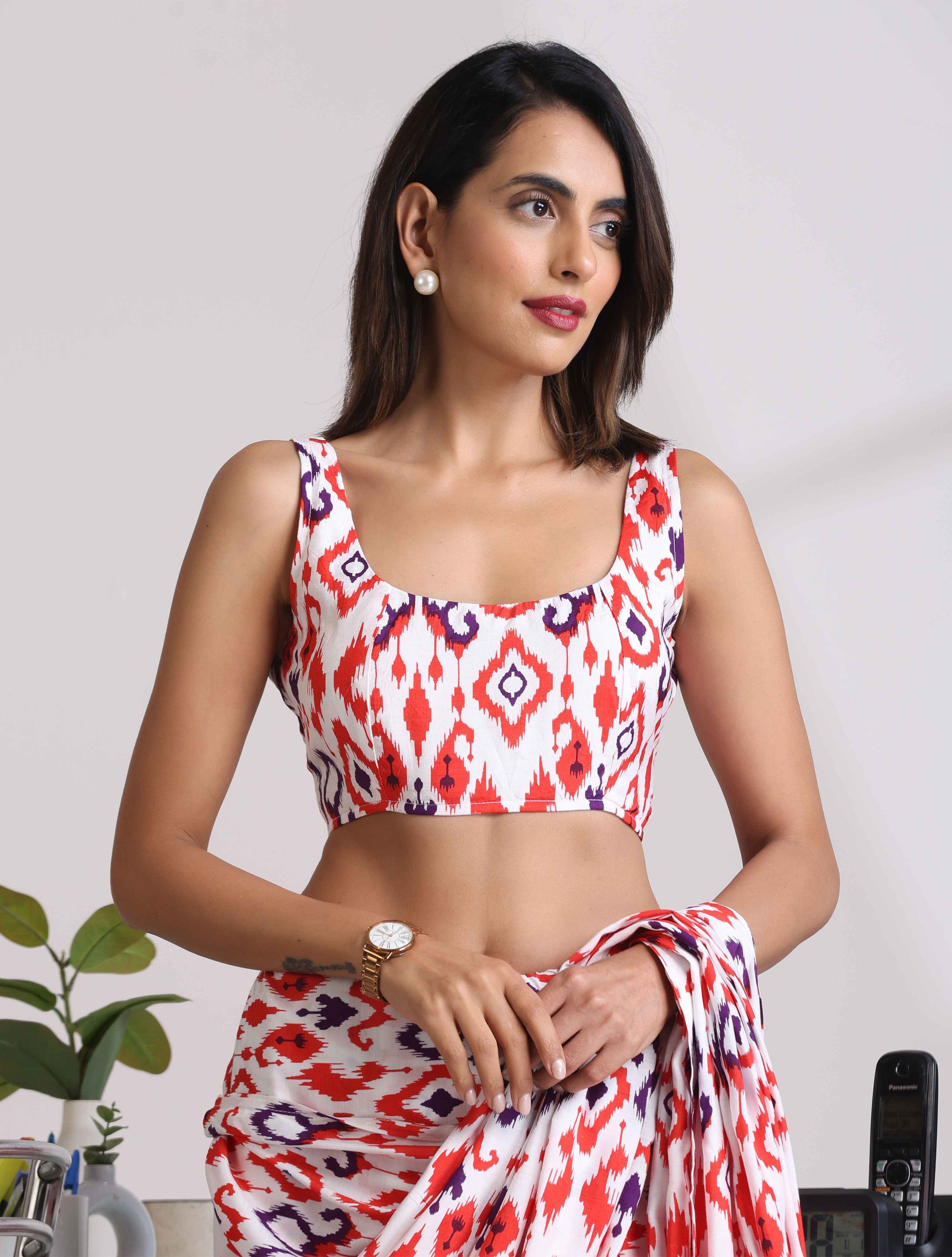 trueBrowns Carrot Muslin Ikat Sleeveless Blouse - Distacart