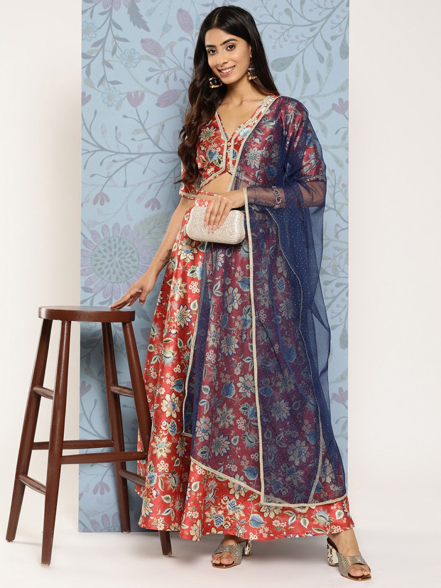 Ahalyaa Printed Zari Ready to Wear Lehenga & Blouse With Dupatta - Distacart