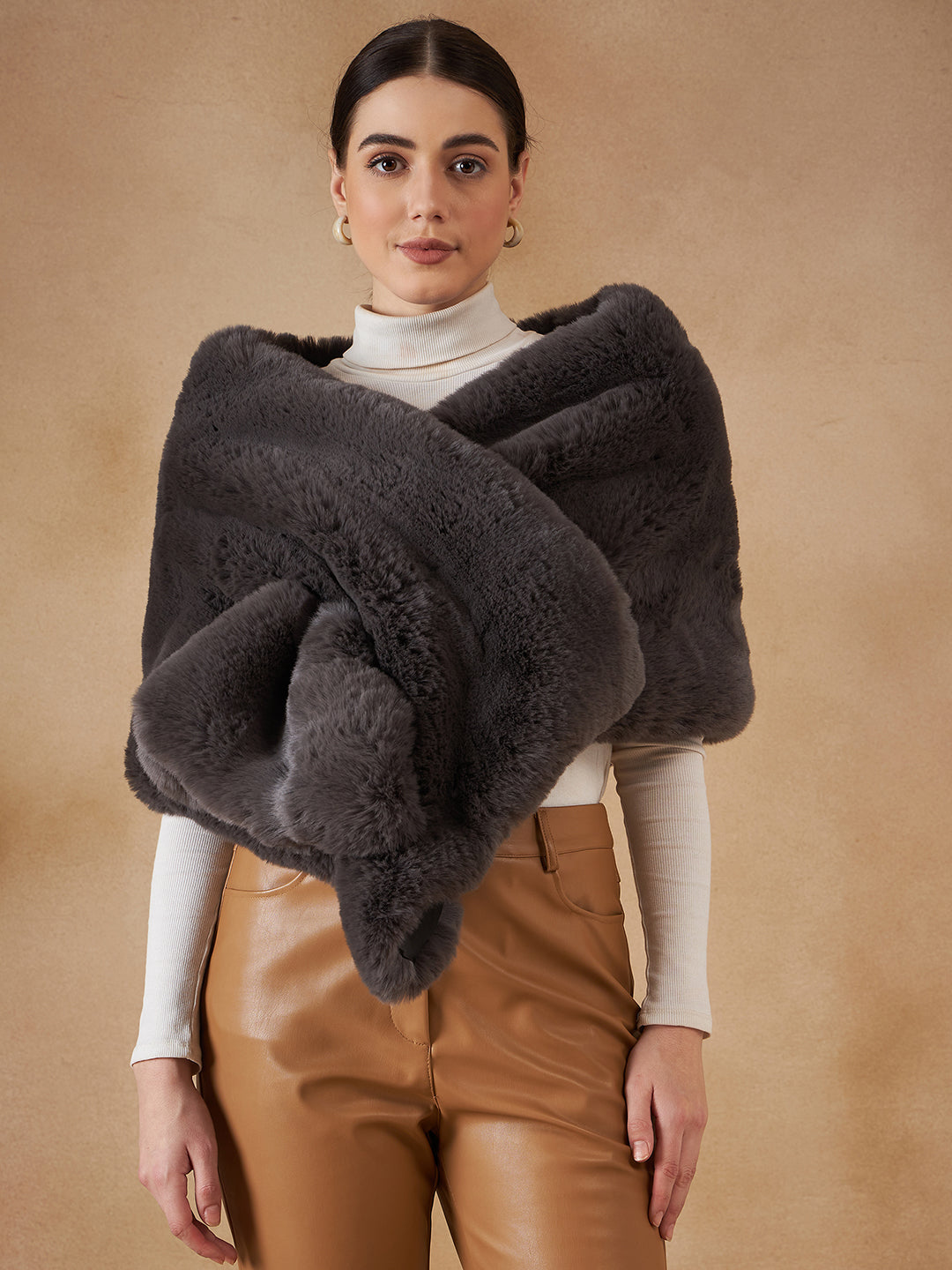 InWeave Slaty Grey Long Faux Fur Cape - Distacart