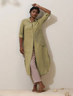 Thumbnail for trueBrowns Fern Green Crochet Natural Cotton Kurta Pant Set