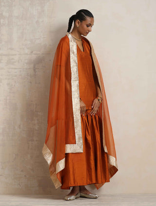 trueBrowns Orange Silk Sharara Dupatta Set - Distacart