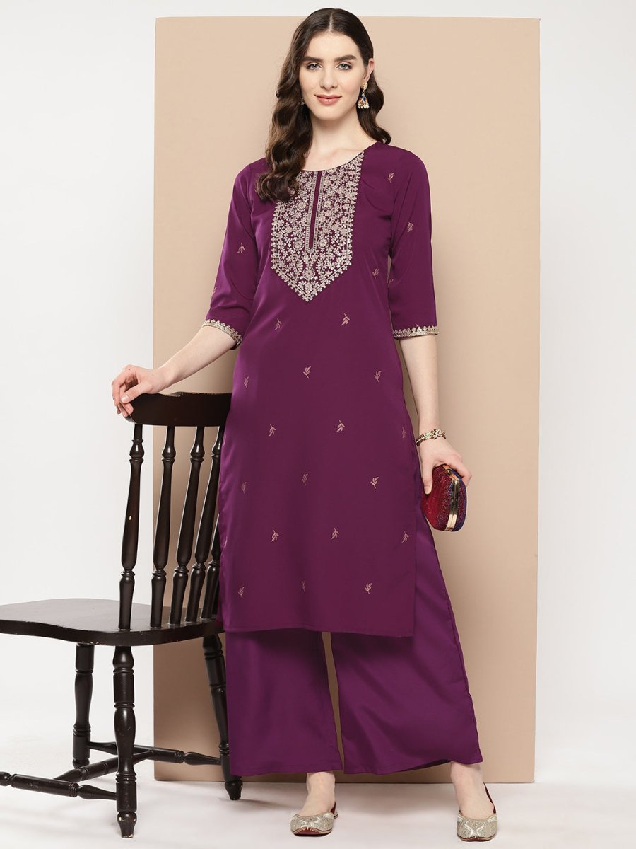 Ahalyaa Women Floral Yoke Design Regular Kurta with Palazzos - Distacart