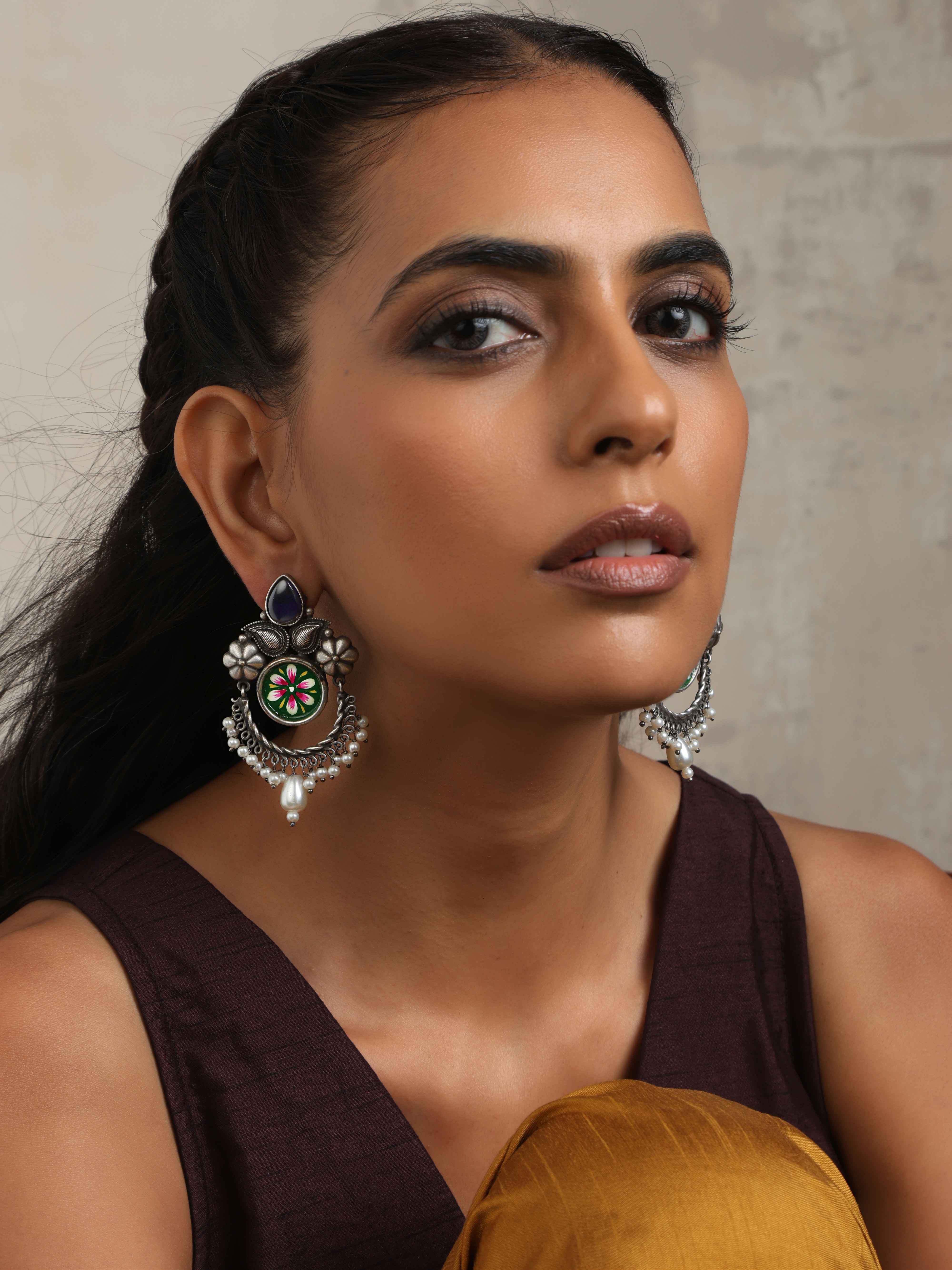 trueBrowns Silver Tone Handpainted Earrings - Distacart