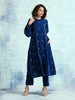 trueBrowns Blue Embroidered Velvet Puff Sleeve Kurta - Distacart