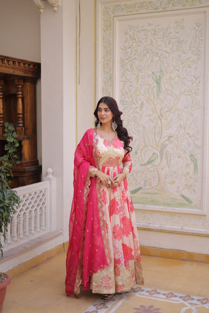 Anaita Pink Silk Readymade Anarkali Suit with Embroidery & Sequence Work - Dista