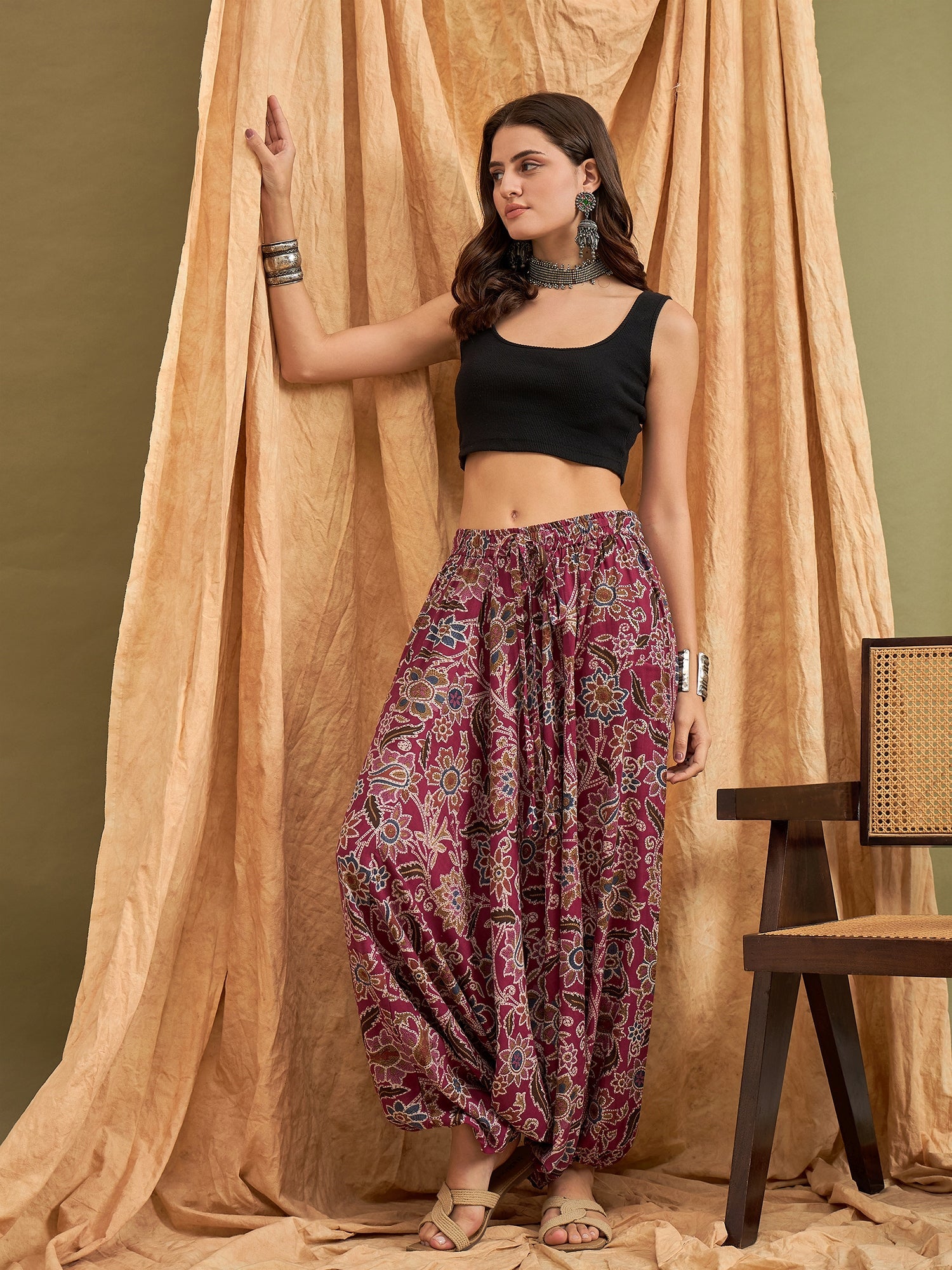 InWeave Burgundy Big Jaal Harem Pant - Distacart