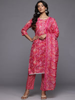 Thumbnail for Varanga Women Floral Jaipuri Printed Lace Detaled Kurta Set With Dupatta - Distacart