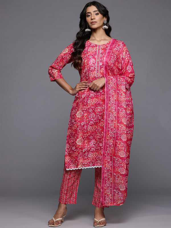 Varanga Women Floral Jaipuri Printed Lace Detaled Kurta Set With Dupatta - Distacart