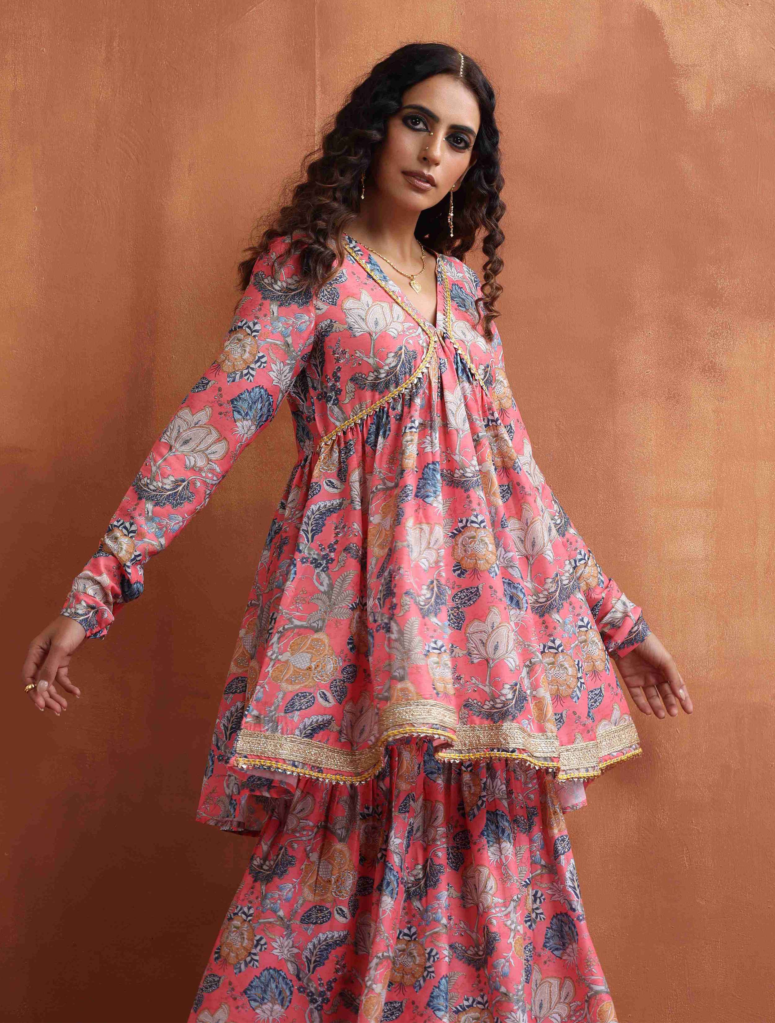 trueBrowns Orange Print Sharara Set - Distacart