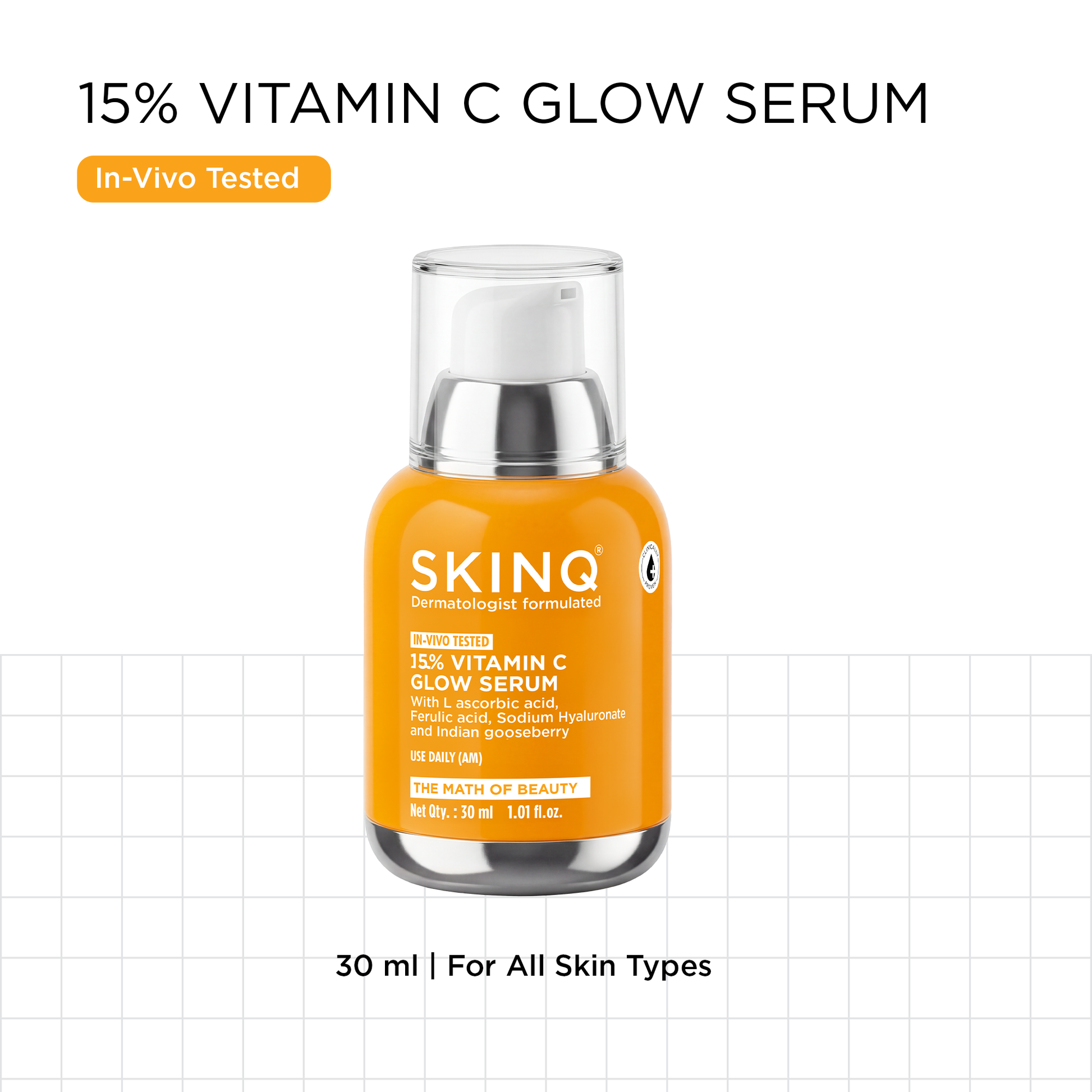 SKINQ 15% Vitamin C Glow Serum with L Ascorbic & Ferulic Acid - Distacart