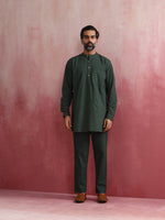 Thumbnail for trueBrowns Men's Green Cotton Mandarin Collar Kurta Co-ord set