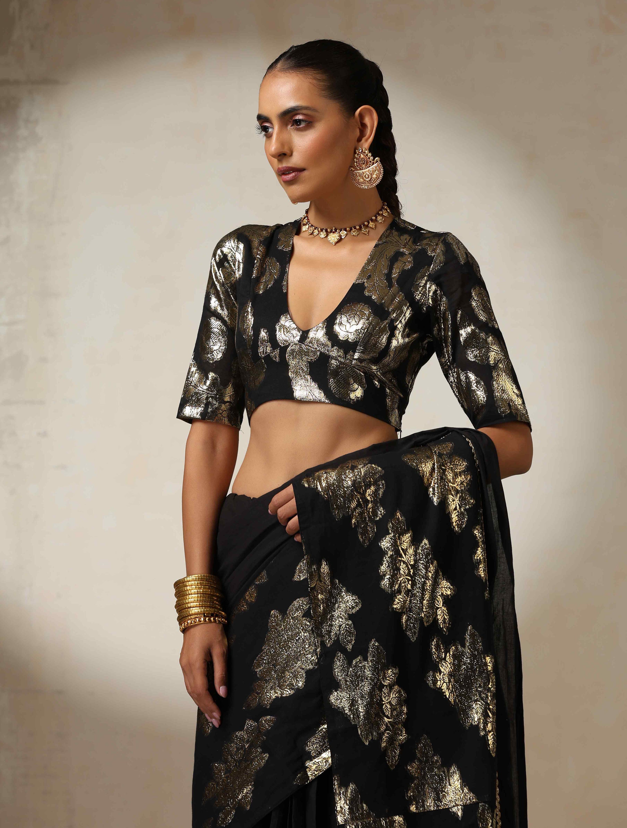 trueBrowns Black Metallic Blouse - Distacart