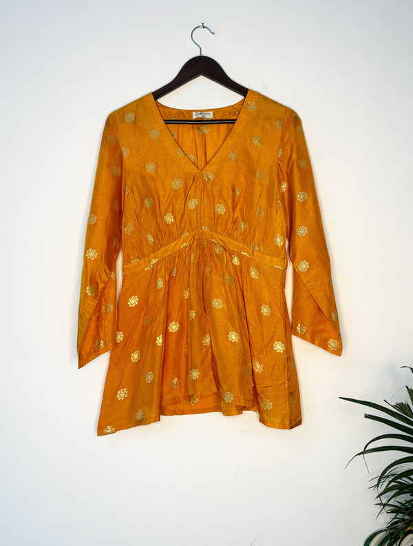 trueBrowns Mustard Zari Embroidered Top