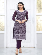 Thumbnail for Teeya Creation Wine Color Faux Georgette Silk Heavy Embroidery Work Fully Stitched Salwar Suit - Distacart